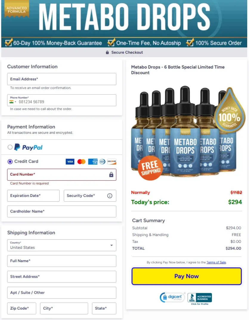 An icon representing the secure, SSL-encrypted payment gateway used for all Metabo Drops online transactions.